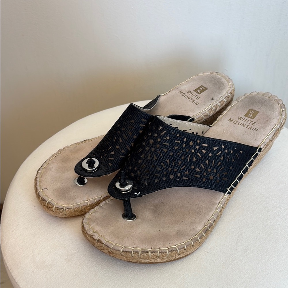 White Mountain Black and Cream Wedge Shoes